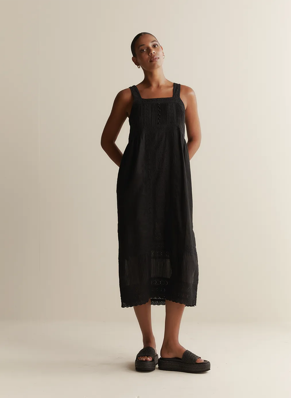 Gretal Linen Ramie Midi Dress | Black