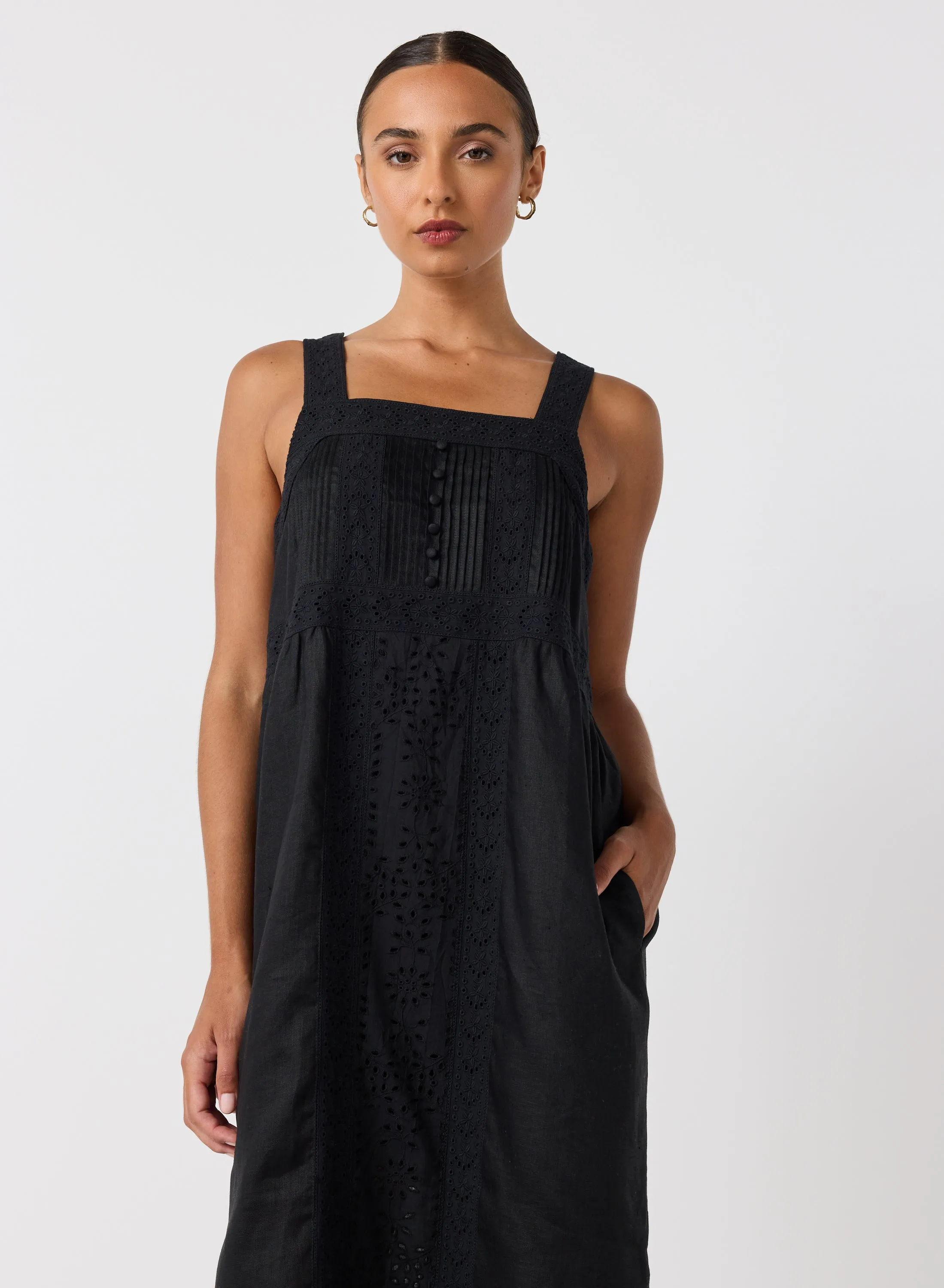 Gretal Linen Ramie Midi Dress | Black