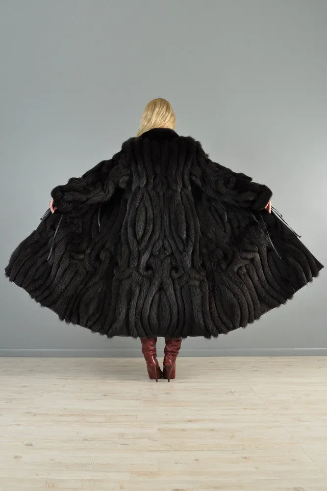 Grunstein Reversible Avant Garde Fox Fur   Leather Coat