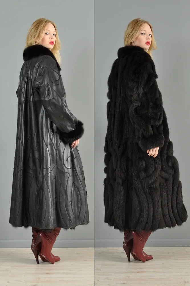 Grunstein Reversible Avant Garde Fox Fur   Leather Coat
