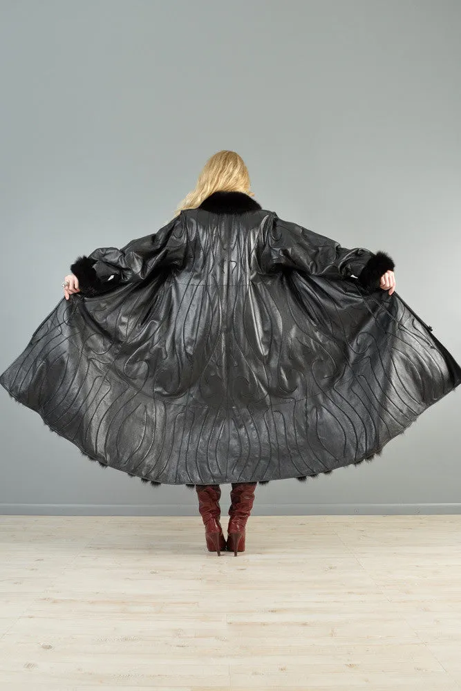 Grunstein Reversible Avant Garde Fox Fur   Leather Coat