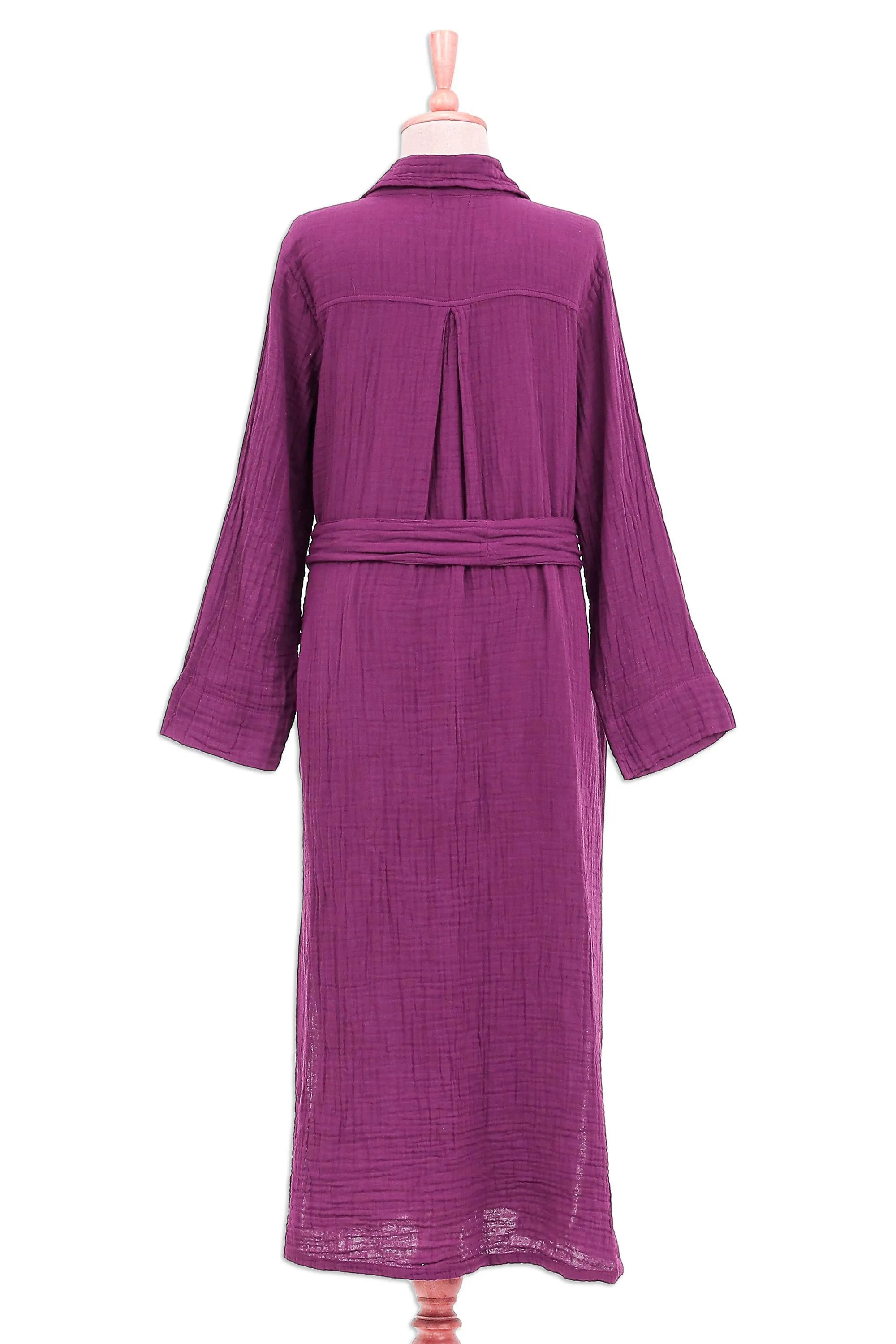 Handmade Belted Cotton Shirtwaist Dress from Thailand - Street Smarts in Mulberry | NOVICA