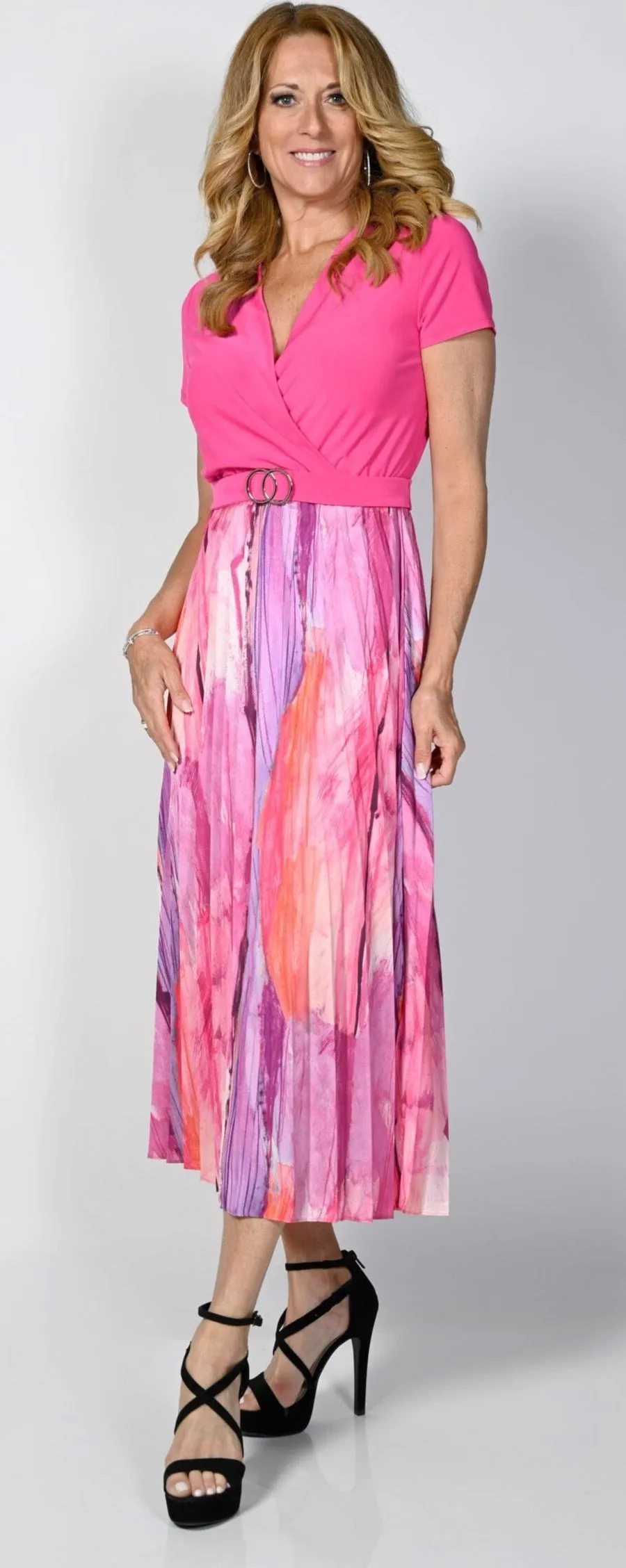 HOT PINK PLEATED DRESS