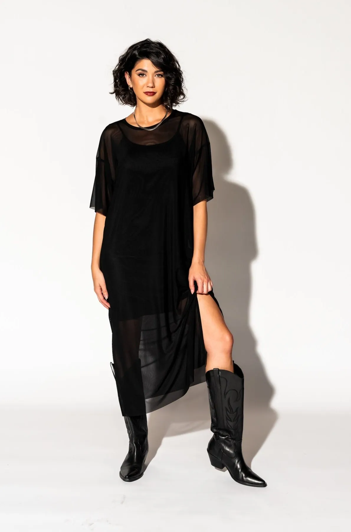 Karma Oversized Mesh Dress   Slip in Black