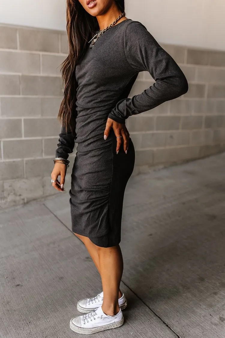 Long Sleeve Better Than Basic Dress - Smoke