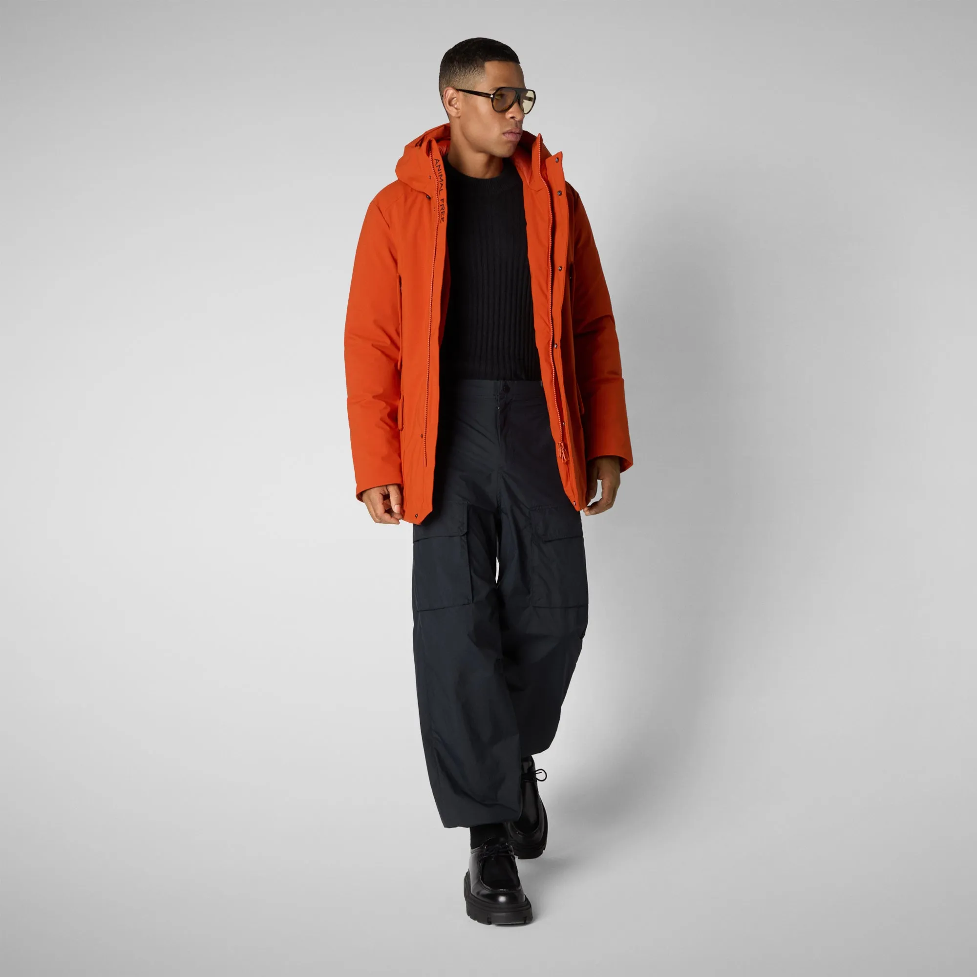 Man's hooded parka Elon in maple orange