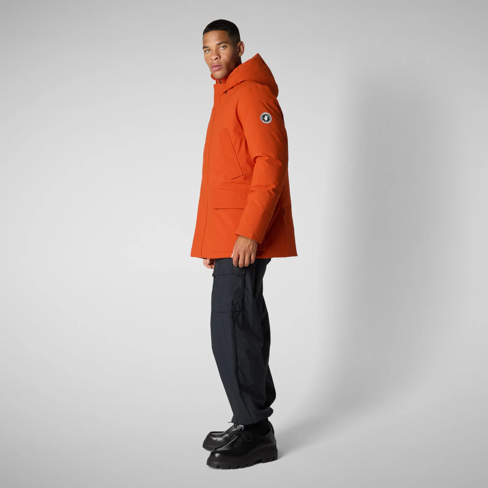 Man's hooded parka Elon in maple orange
