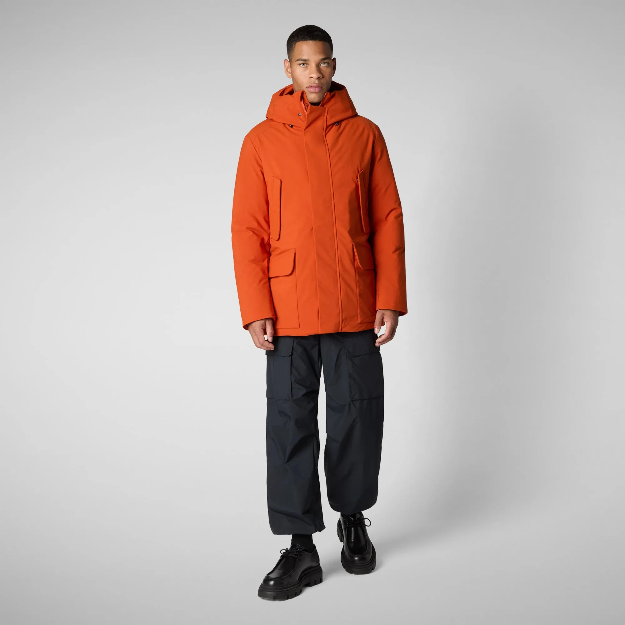 Man's hooded parka Elon in maple orange
