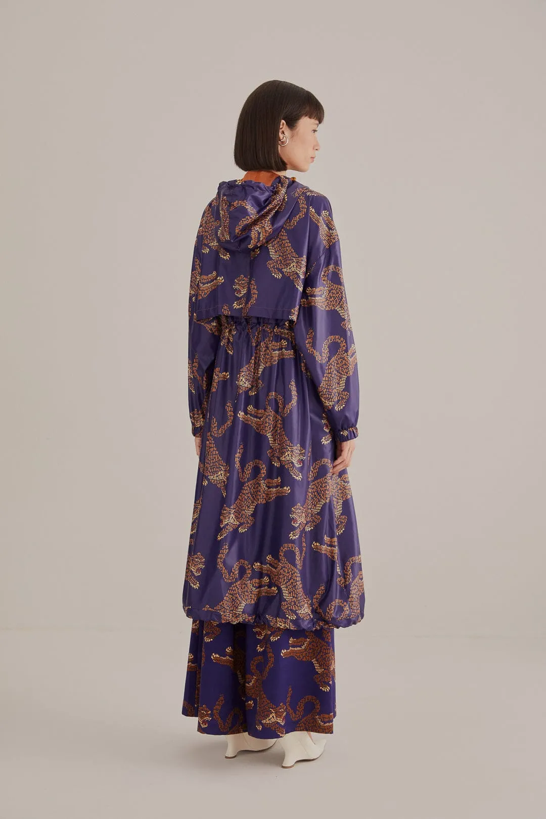 Navy Blue Leopard Maxi Parka