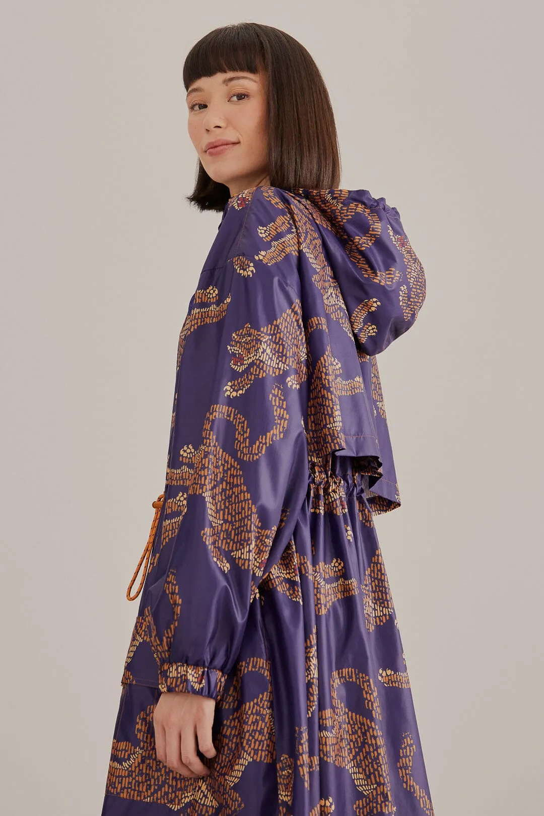Navy Blue Leopard Maxi Parka