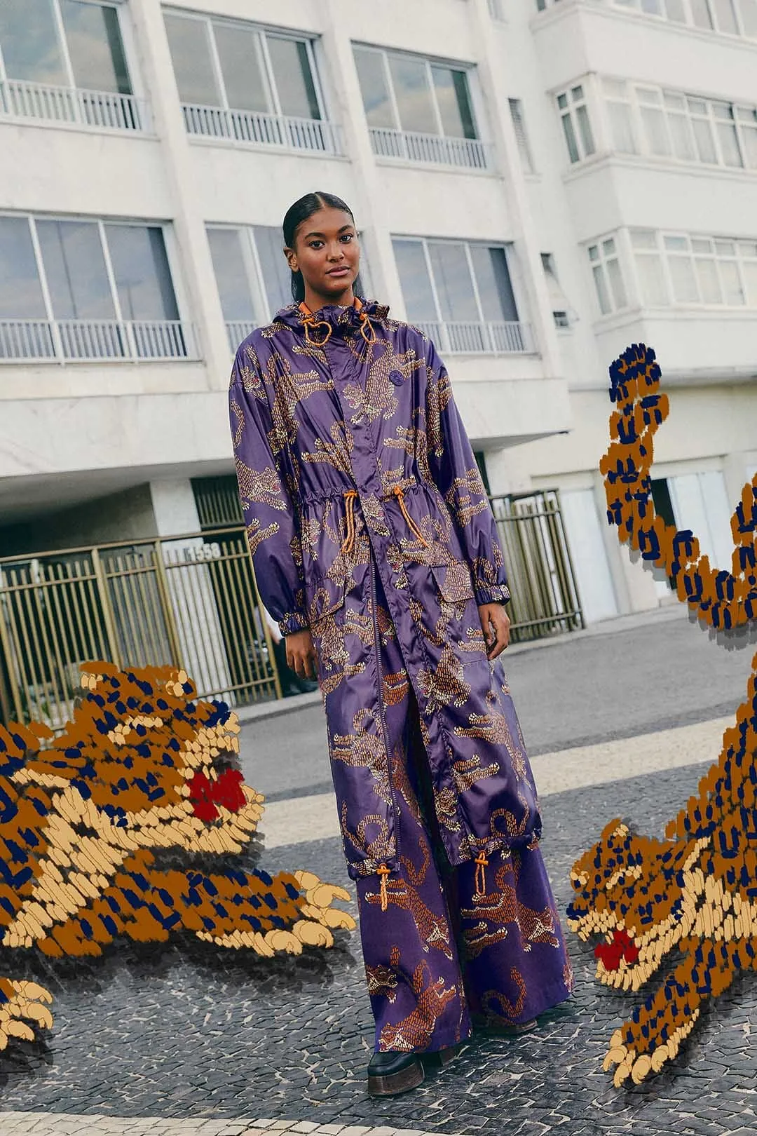 Navy Blue Leopard Maxi Parka