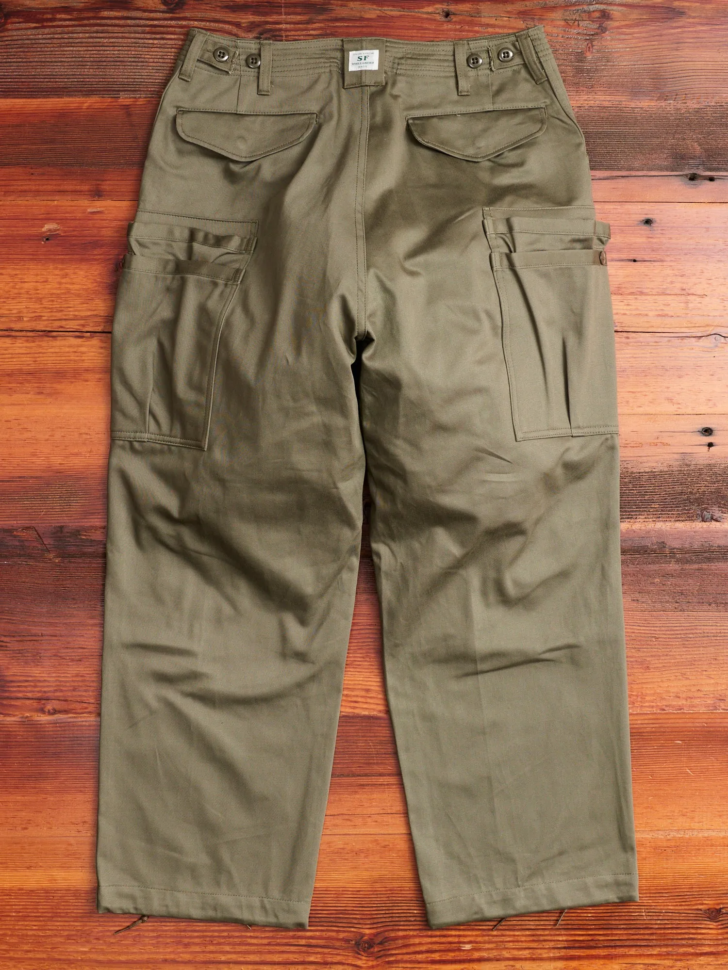 Overgrown Pants in Olive Military Satin