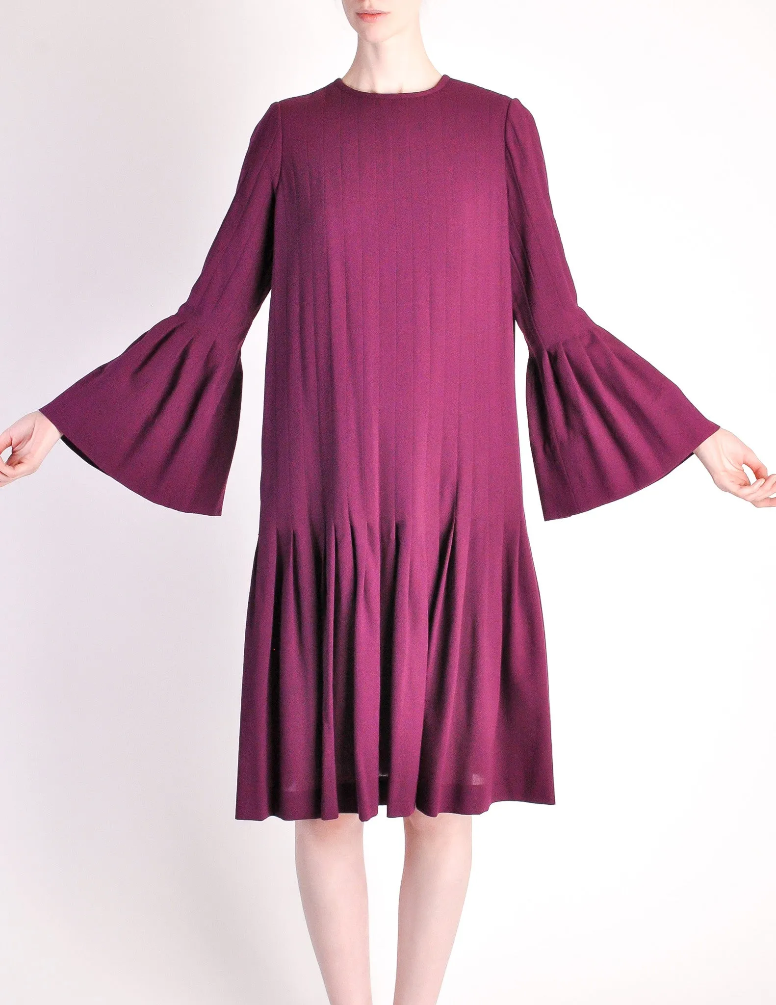 Pierre Cardin Vintage Purple Wool Pleated Dress