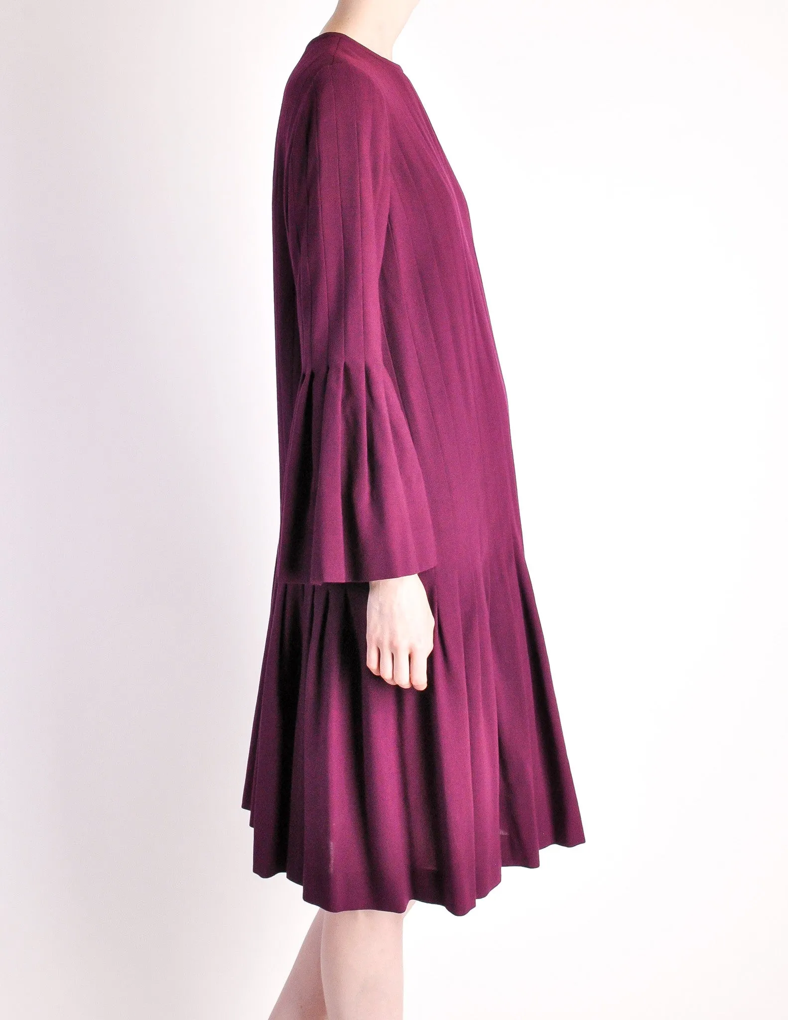 Pierre Cardin Vintage Purple Wool Pleated Dress
