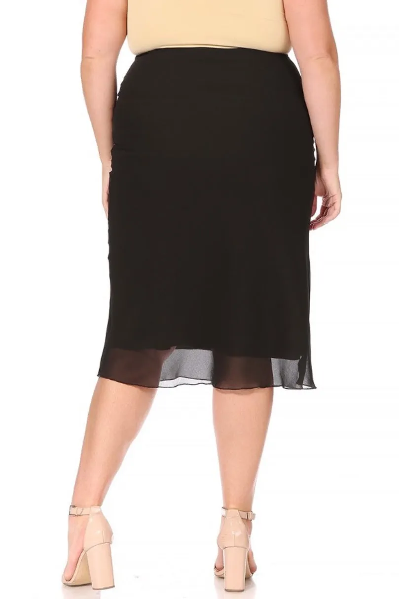 Plus Chiffon Overlay Maxi Skirt Style 841 in Black