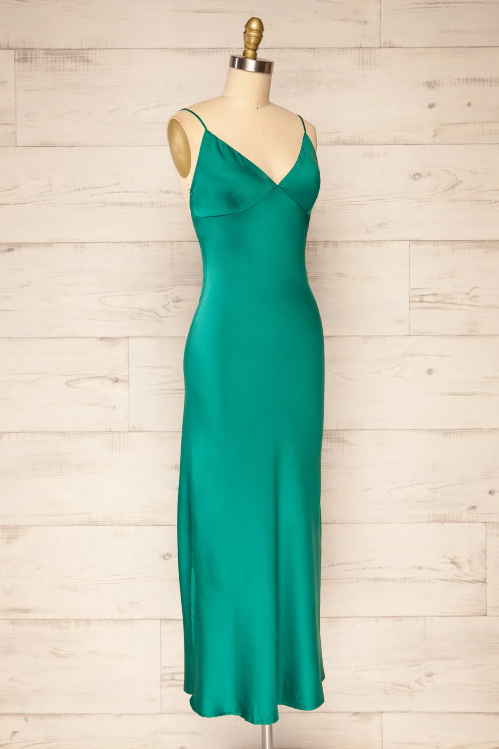 Rontie Green | Midi V-Neck Slip Dress