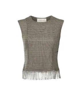 TABETTI TOP- BROWN HOUNDSTOOTH WITH CRYSTALS