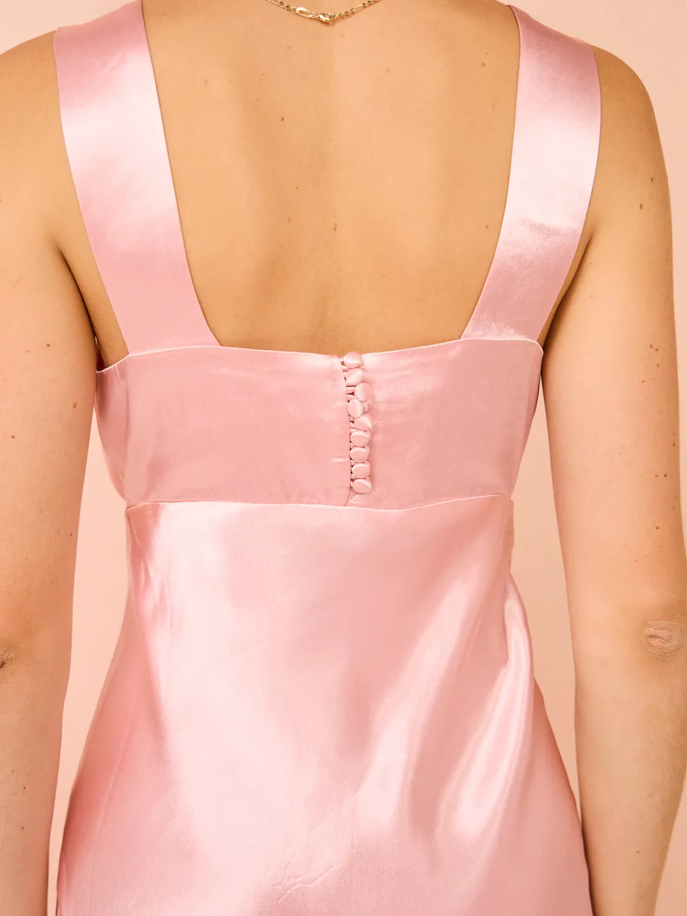 Third Form Satin Gather Bra Bias Slip Dress in Fairy Floss