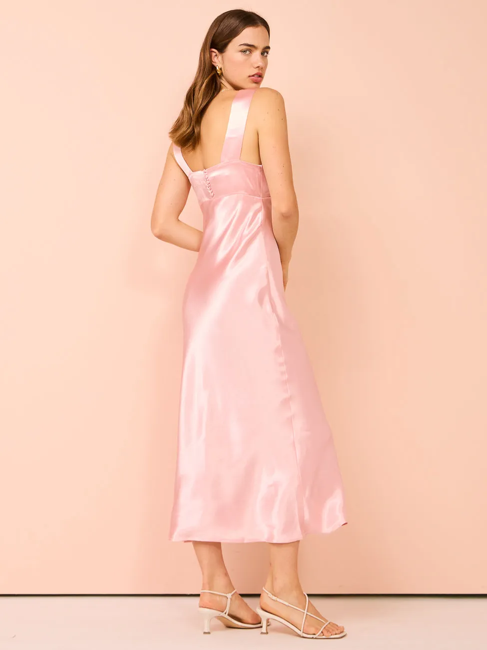 Third Form Satin Gather Bra Bias Slip Dress in Fairy Floss