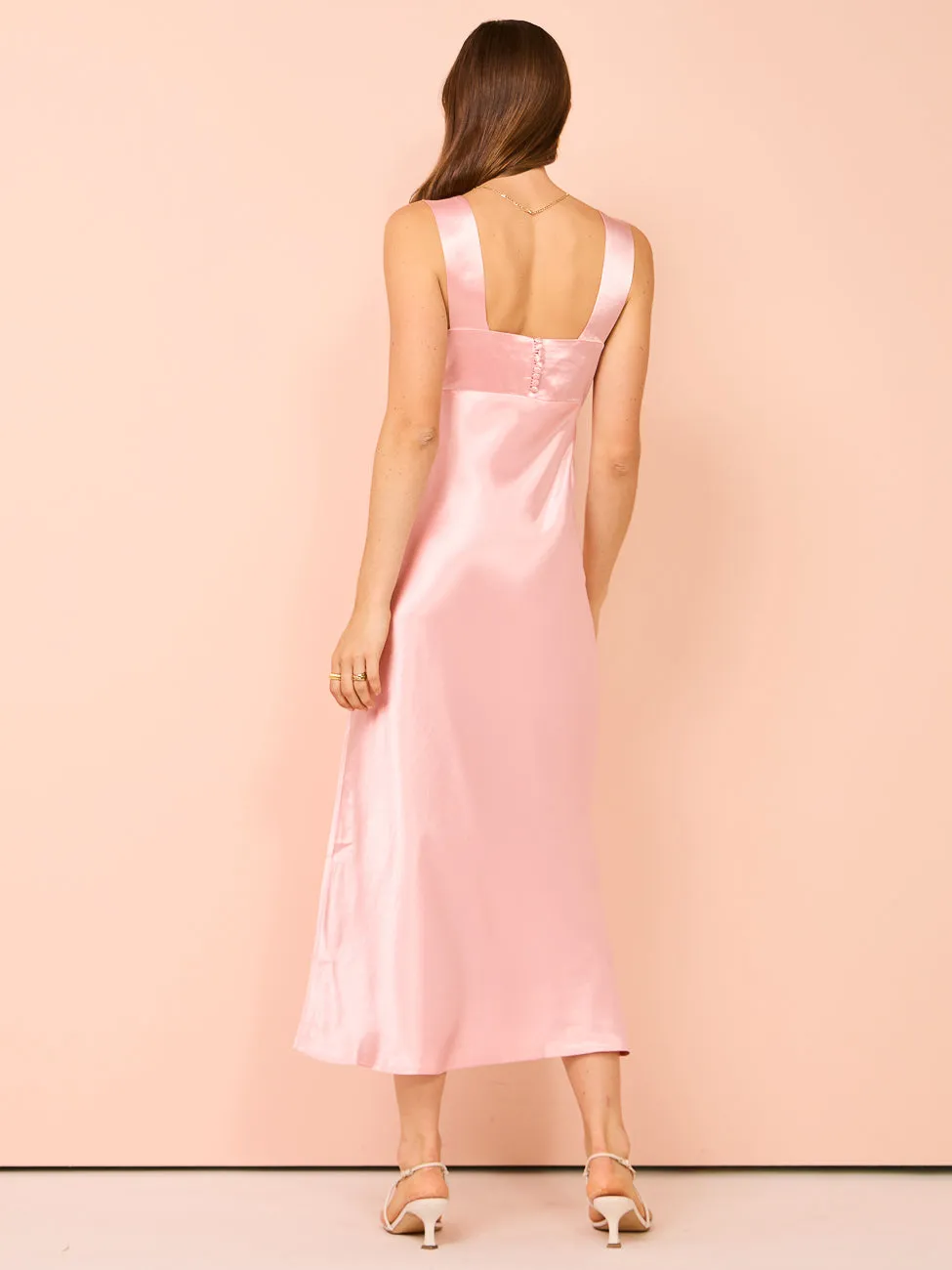 Third Form Satin Gather Bra Bias Slip Dress in Fairy Floss