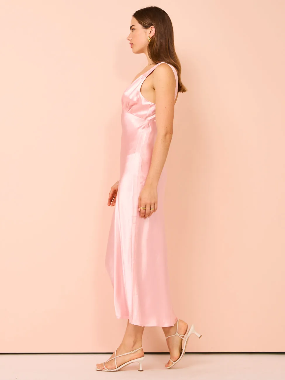 Third Form Satin Gather Bra Bias Slip Dress in Fairy Floss