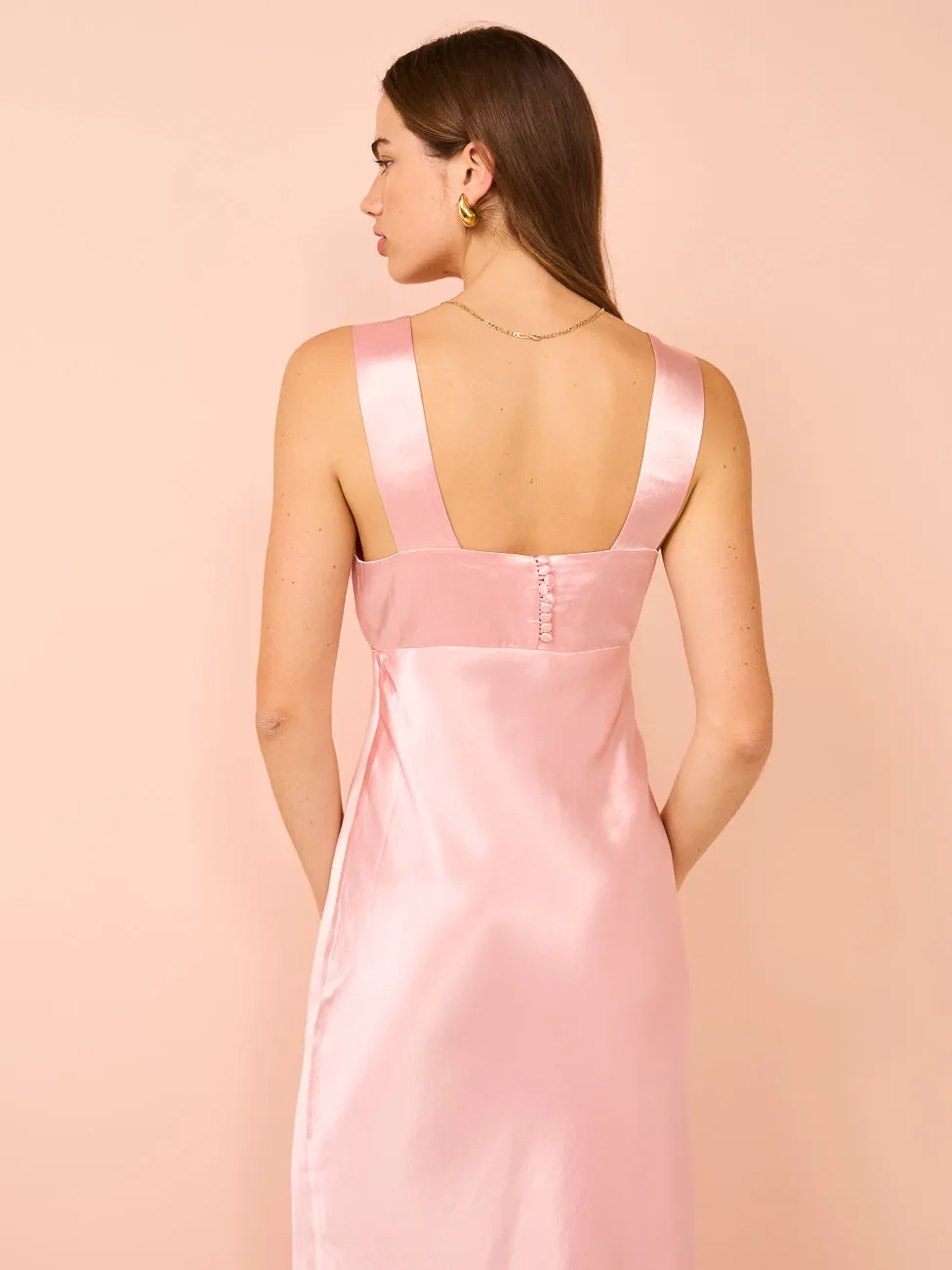 Third Form Satin Gather Bra Bias Slip Dress in Fairy Floss