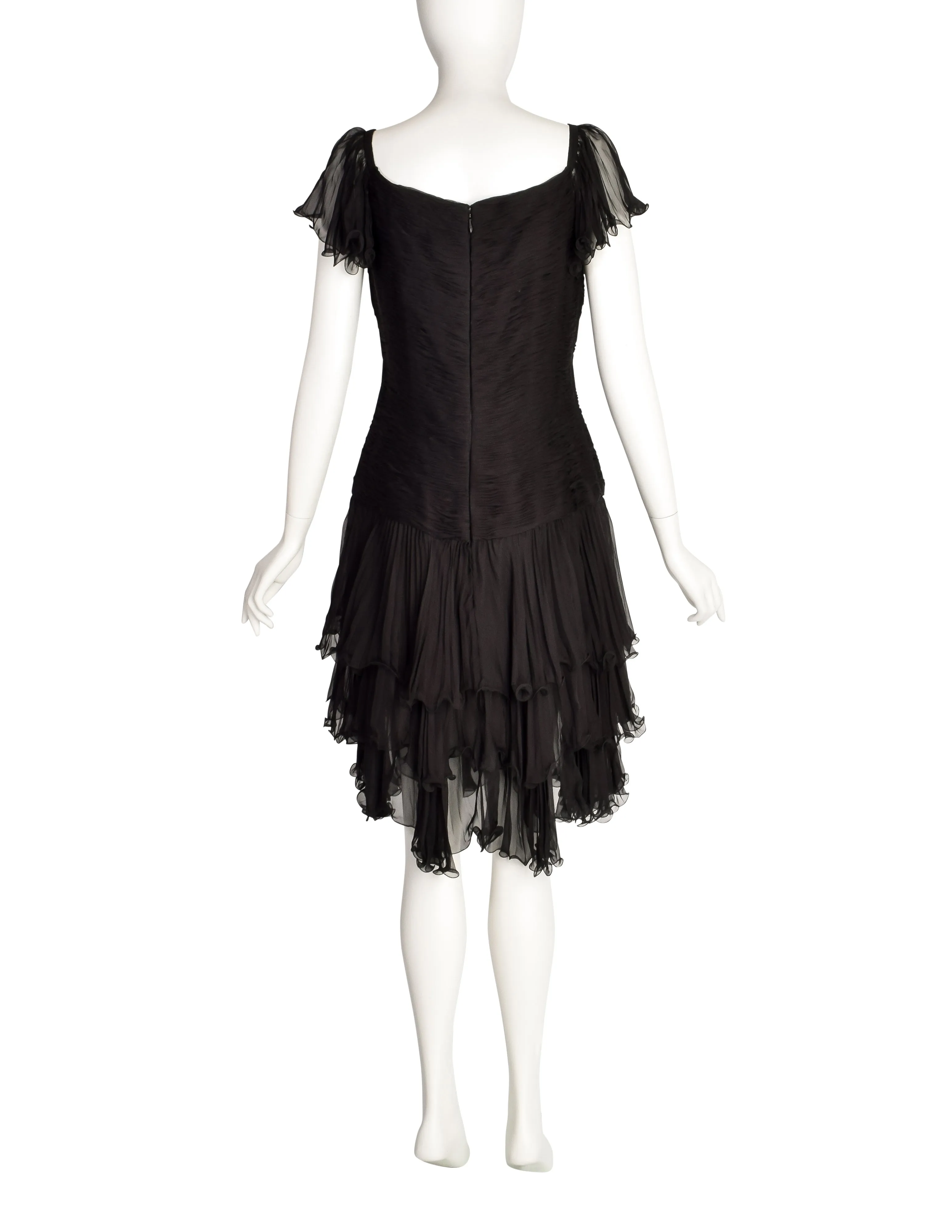 Valentino Vintage Black Silk Chiffon Pleated Black Dress
