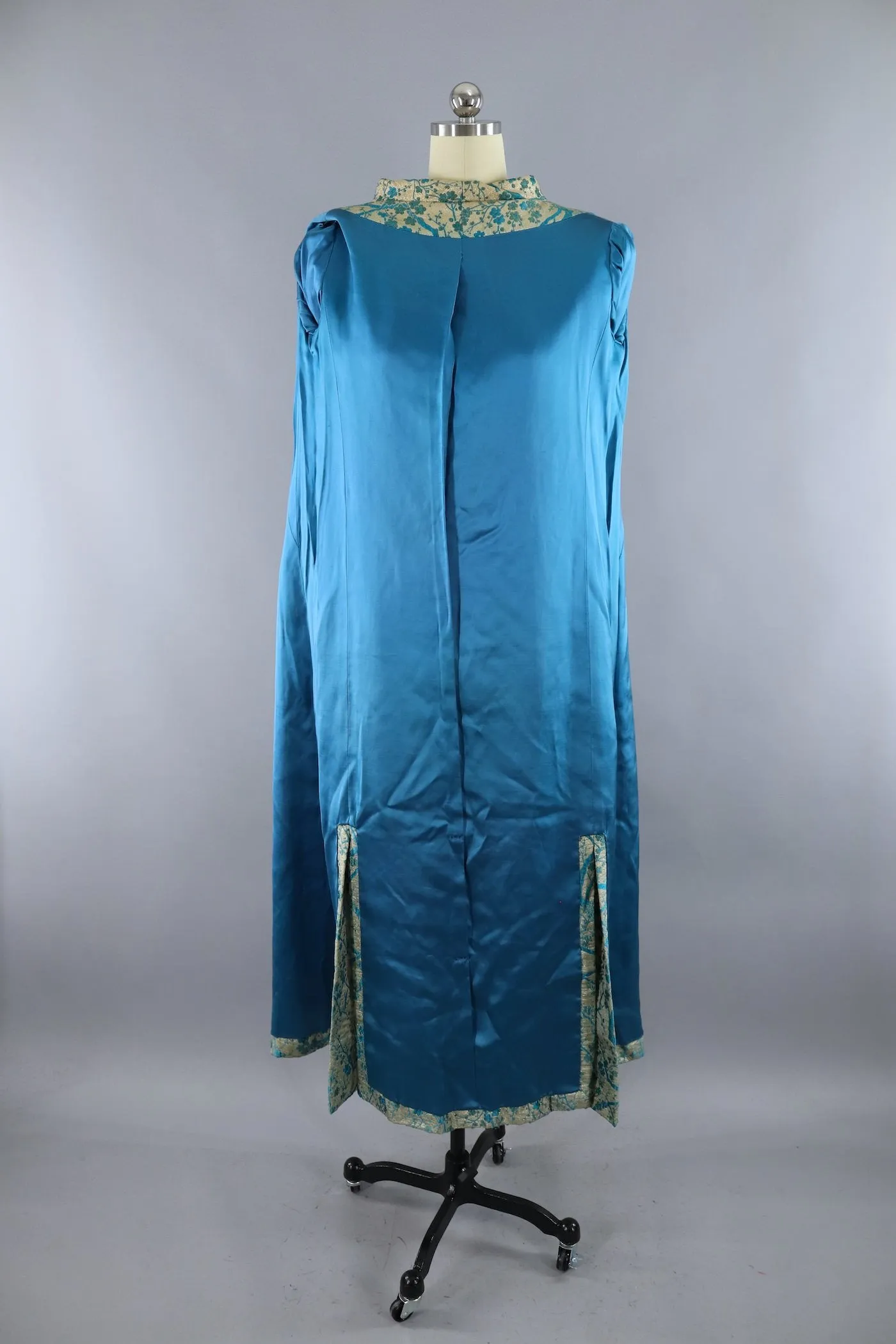 Vintage 1960s Gold & Blue Brocade Maxi Coat