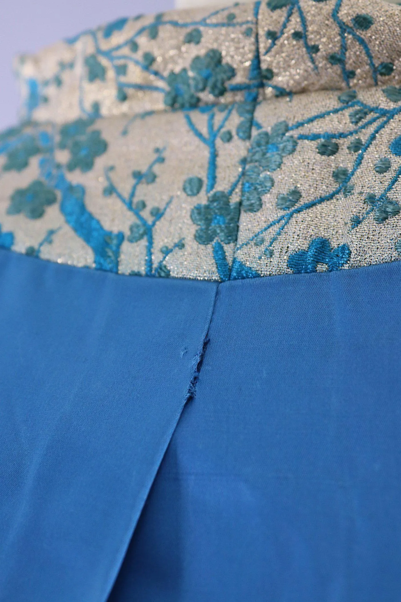 Vintage 1960s Gold & Blue Brocade Maxi Coat