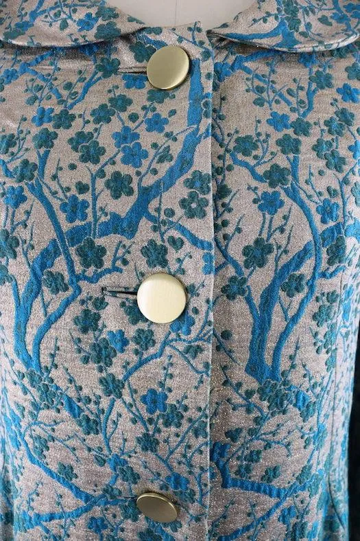 Vintage 1960s Gold & Blue Brocade Maxi Coat