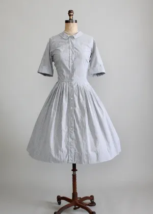 Vintage 1960s Grey and White Seersucker Dress