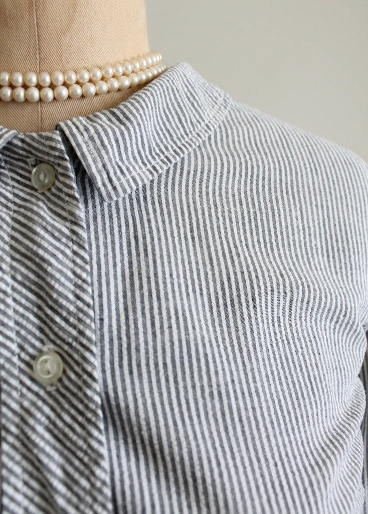 Vintage 1960s Grey and White Seersucker Dress