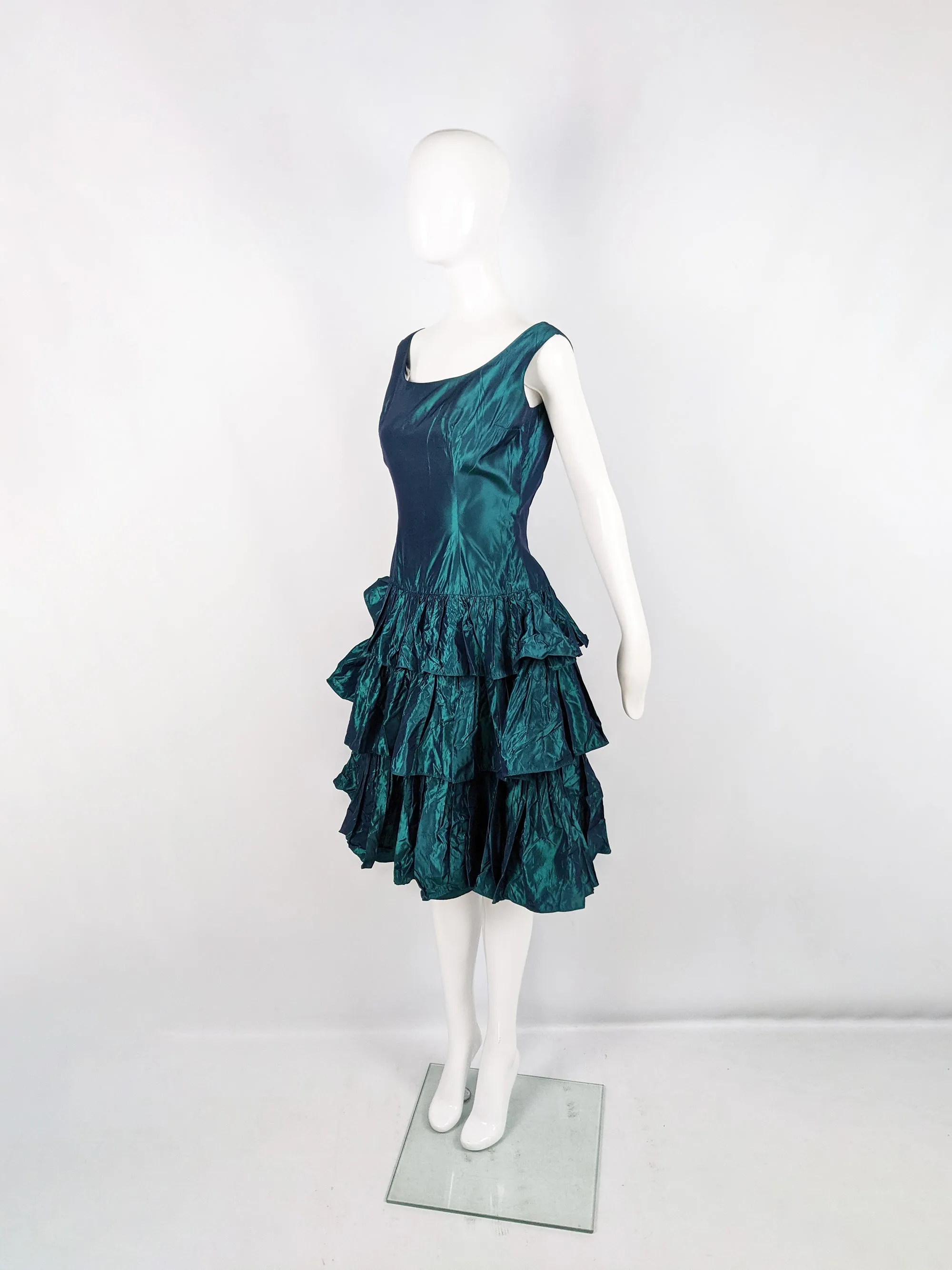 Vintage Ruffled Tier Drop Waist Taffeta Party Dress, 1950s