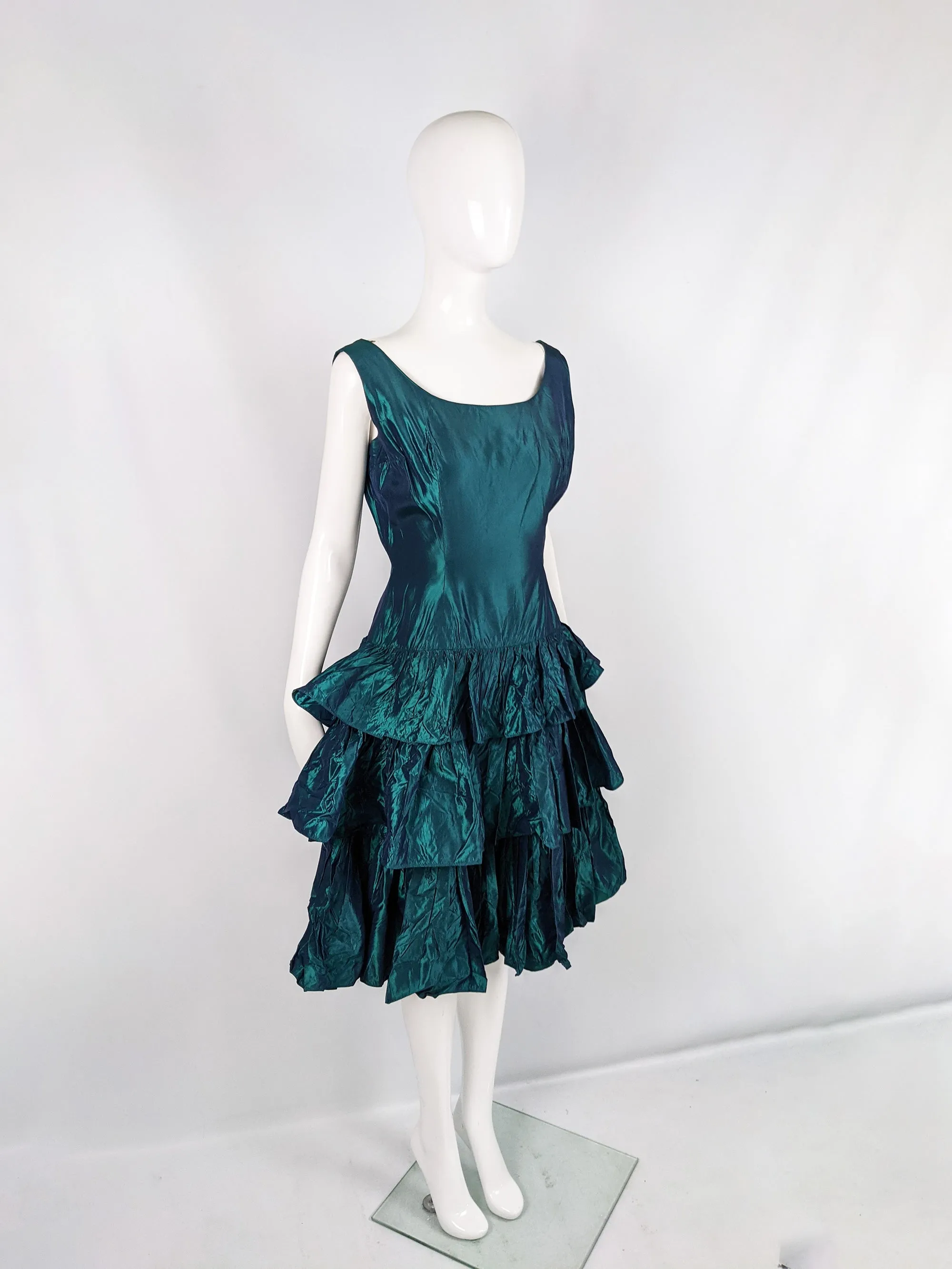 Vintage Ruffled Tier Drop Waist Taffeta Party Dress, 1950s