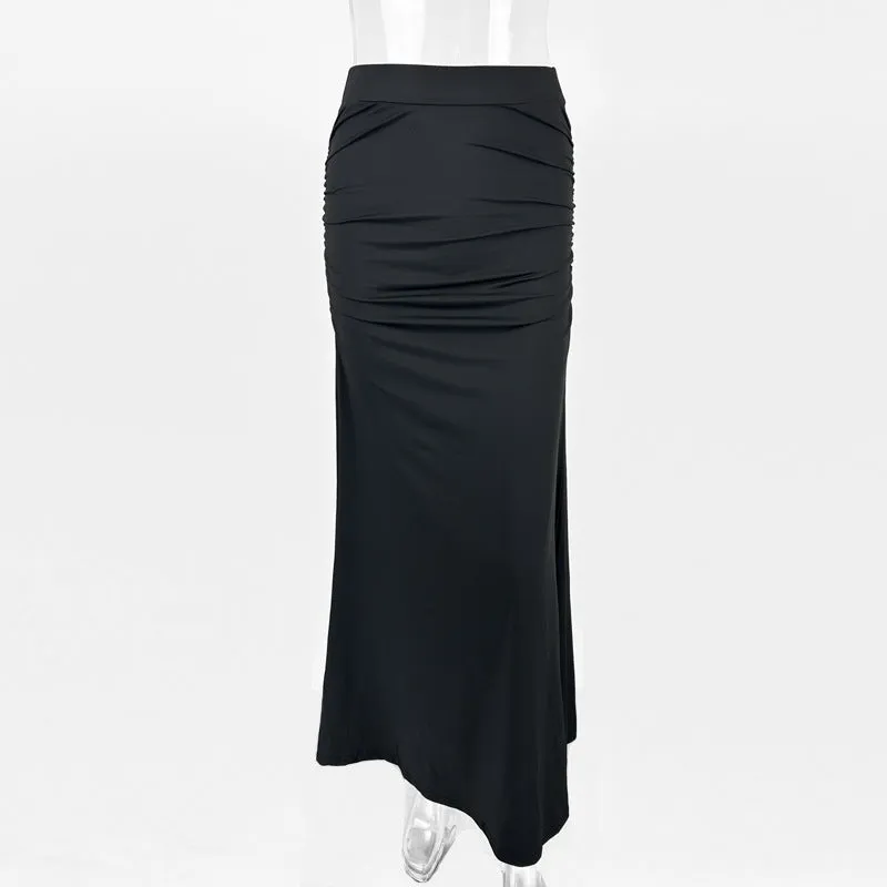 Wenkouban white dress Style 2024 Summer New Women's Skirt Sexy Slim-Fit Sheath Pleated Large Skirt Long Skirt