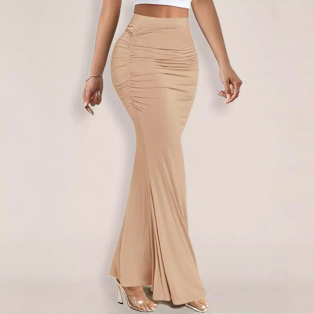 Wenkouban white dress Style 2024 Summer New Women's Skirt Sexy Slim-Fit Sheath Pleated Large Skirt Long Skirt