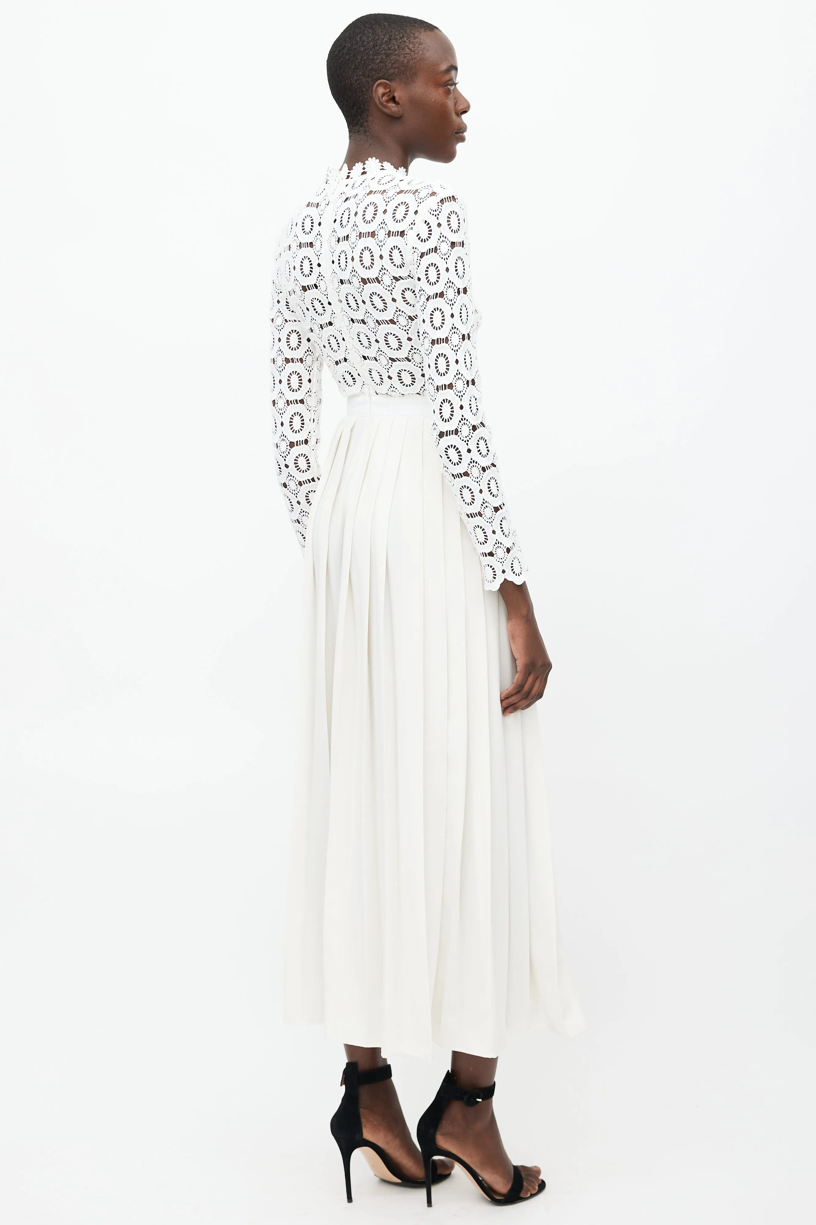 White Crochet Pleated Maxi Dress