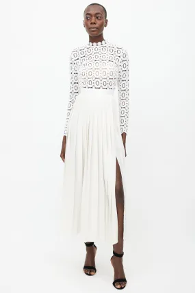 White Crochet Pleated Maxi Dress