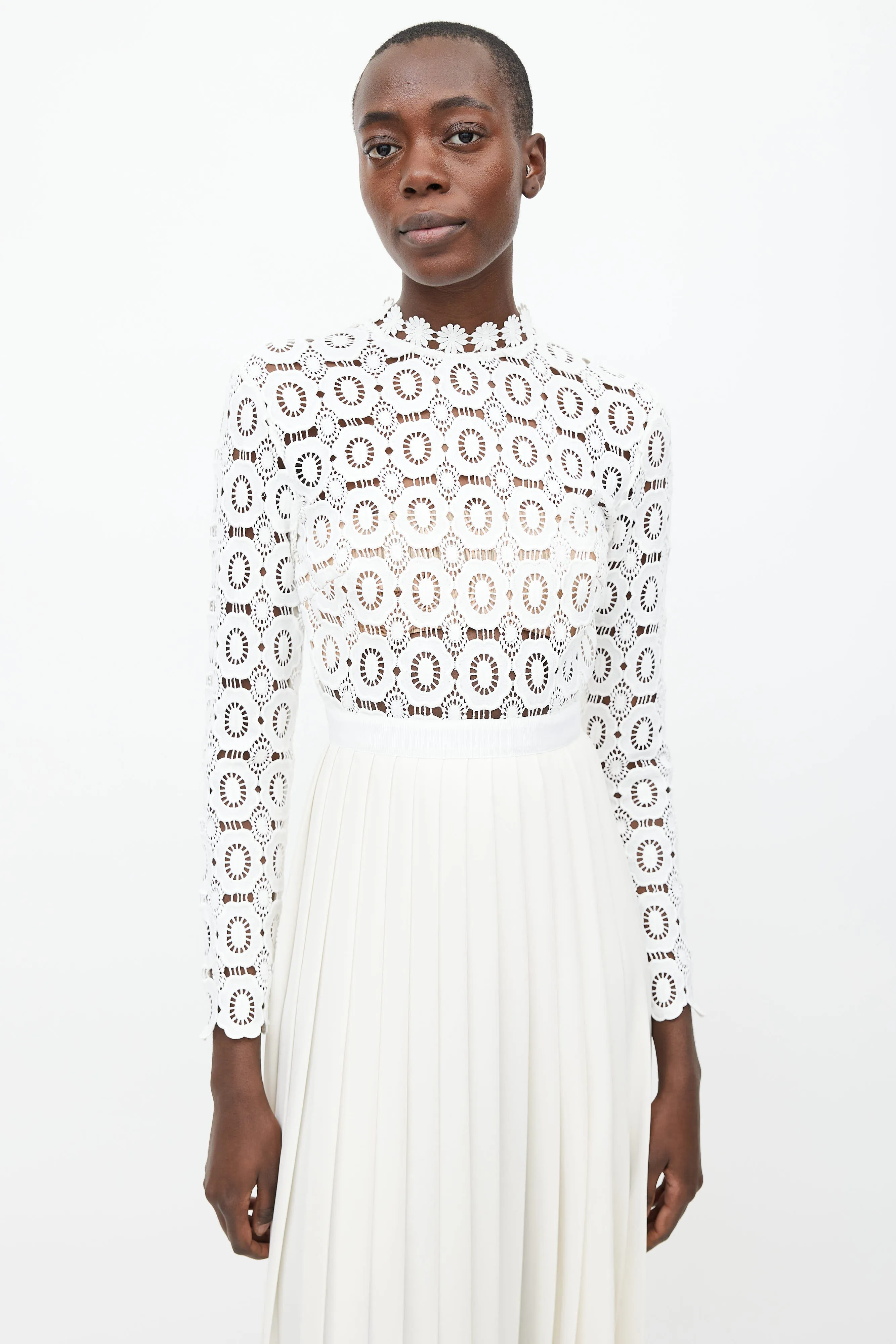 White Crochet Pleated Maxi Dress