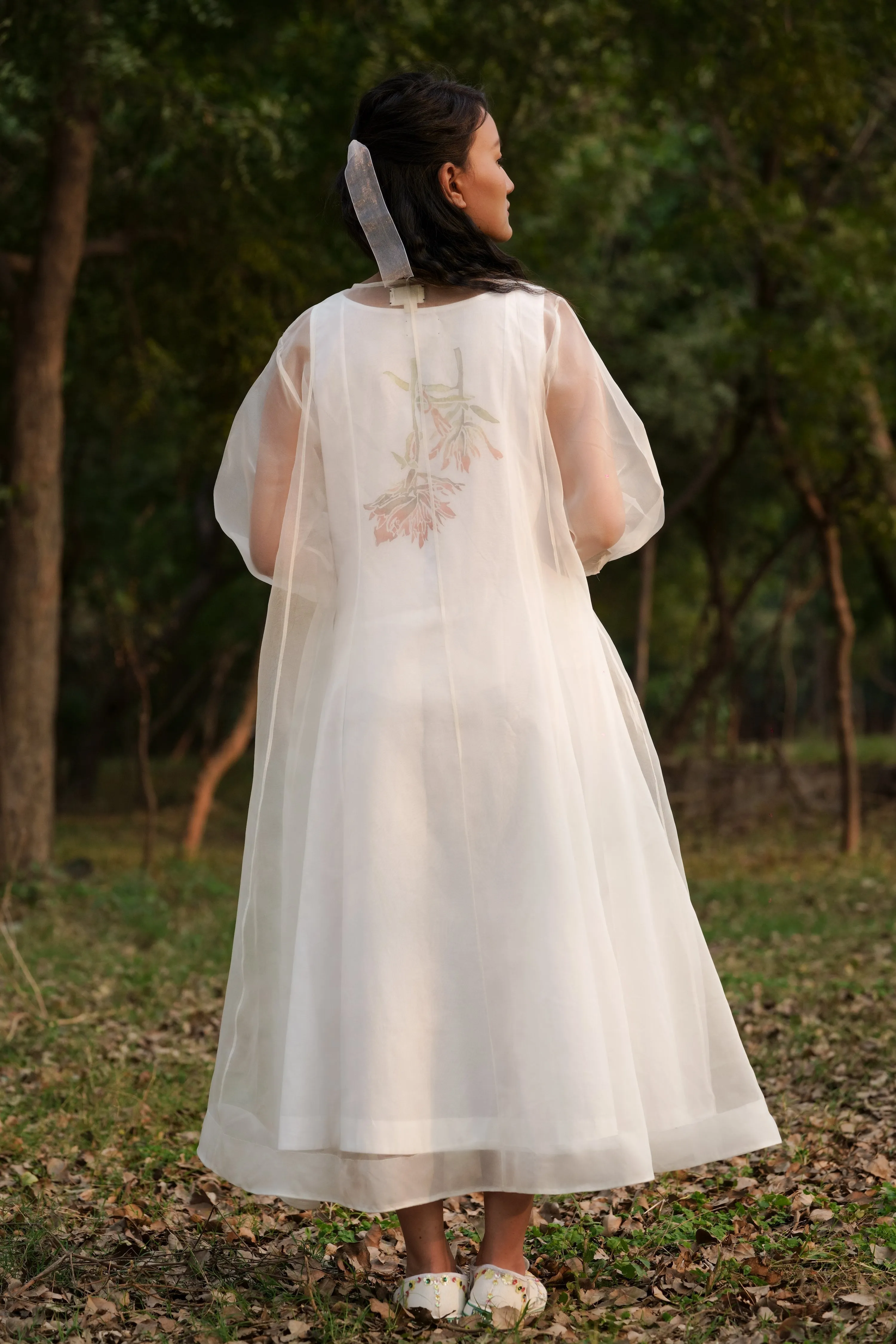 White Silk Organza Dress with Slip