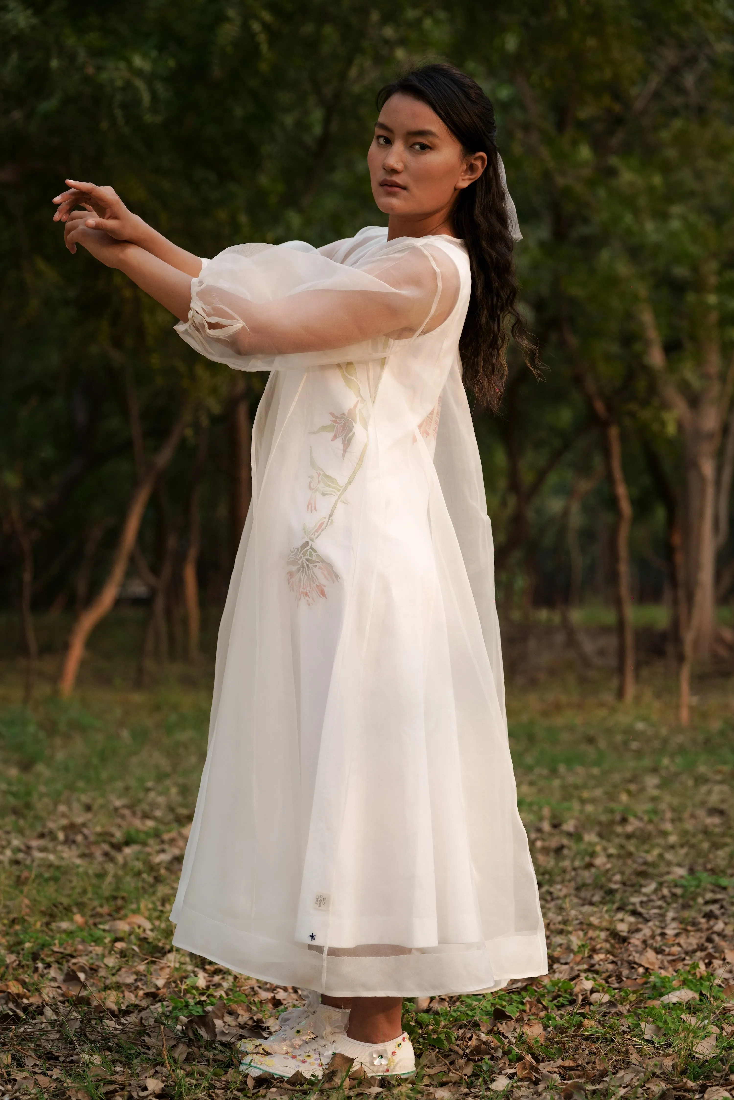 White Silk Organza Dress with Slip
