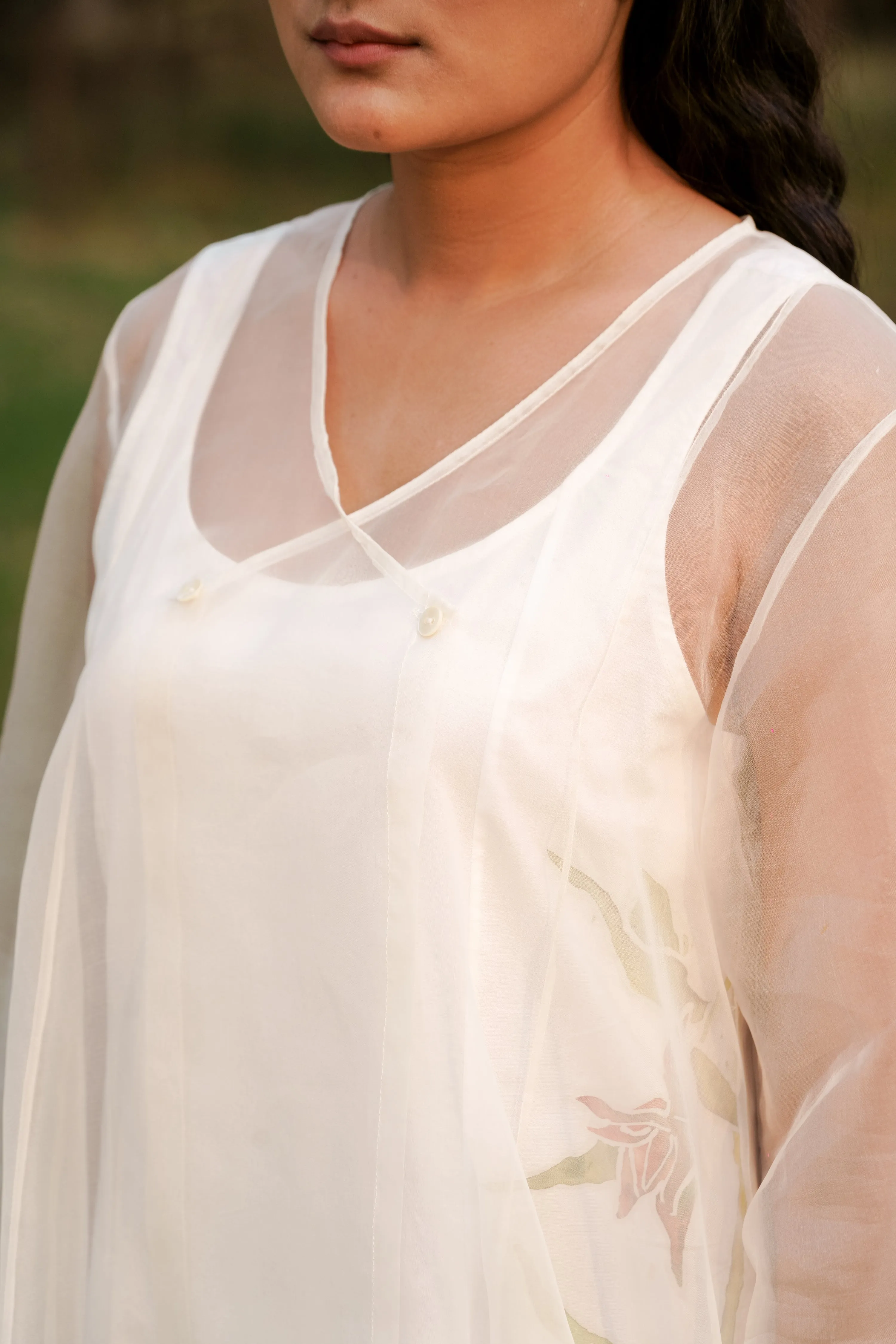 White Silk Organza Dress with Slip