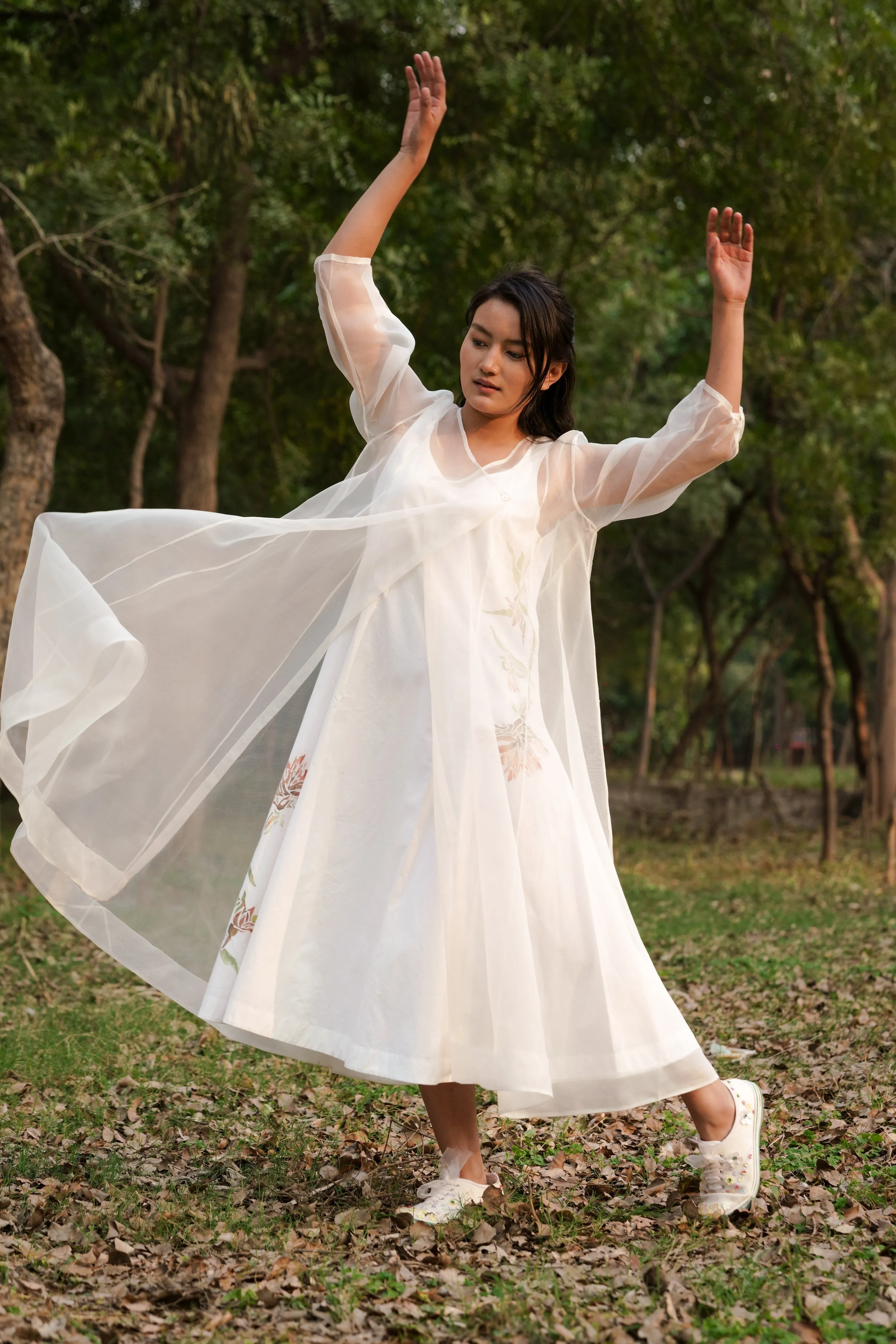 White Silk Organza Dress with Slip