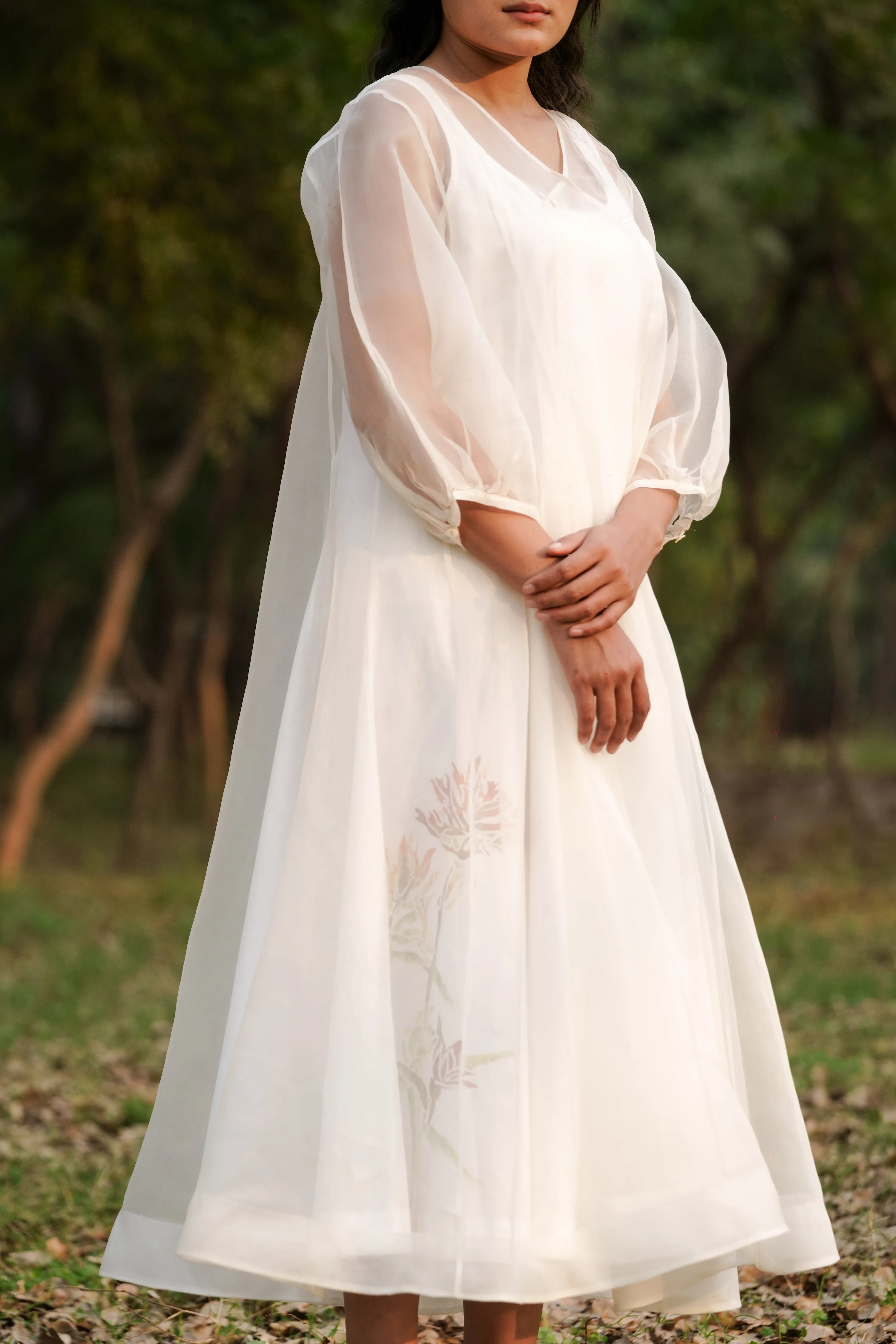White Silk Organza Dress with Slip
