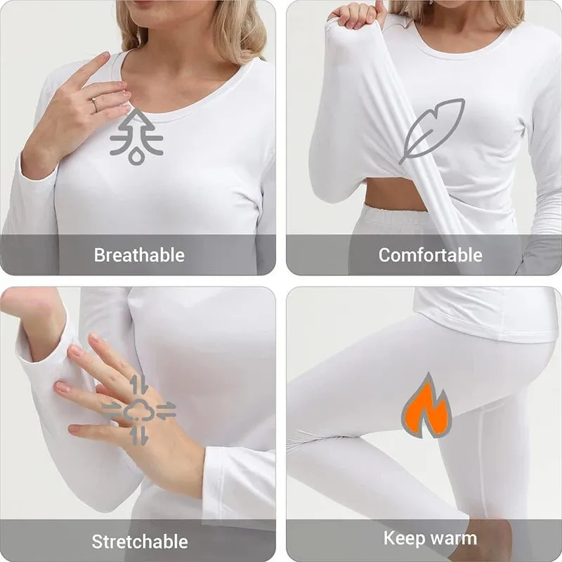Women's Fleece Lined Thermal Underwear Set Soft Top Bottom 2 Pieces.