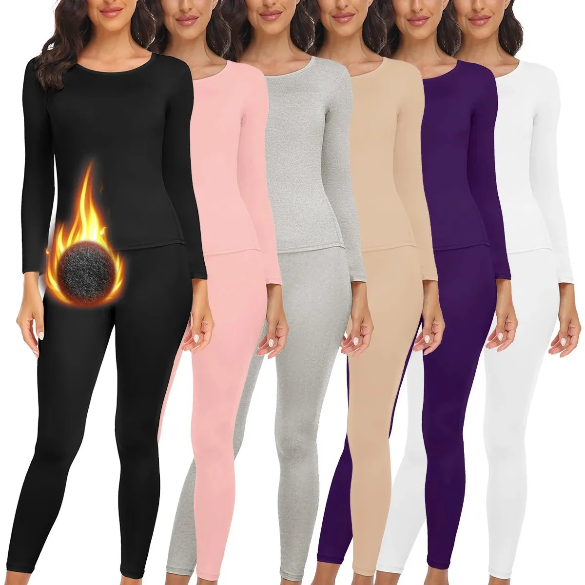 Women's Fleece Lined Thermal Underwear Set Soft Top Bottom 2 Pieces.