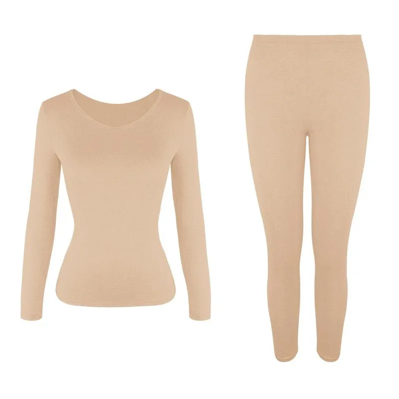 Women's Fleece Lined Thermal Underwear Set Soft Top Bottom 2 Pieces.