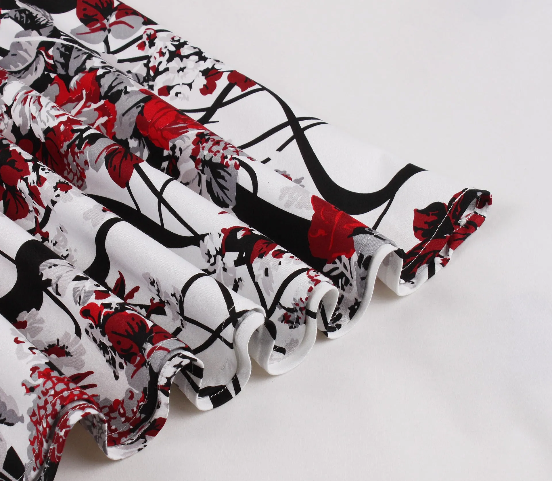 Women's Vintage A-line Flower Printed Pleated Flared Midi Skirt